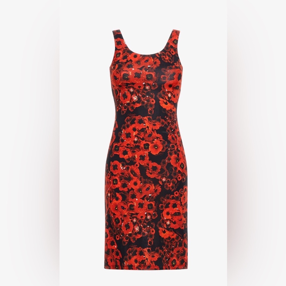 Roberto Cavalli Black Red Floral RC Print 40 US4 Bodycon Sheath Dress